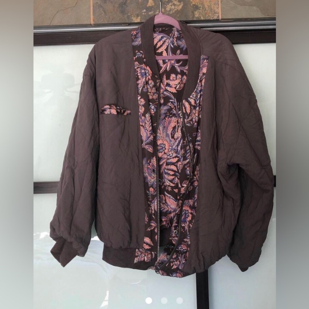 Free people bomber zip up or button reversible jacket.